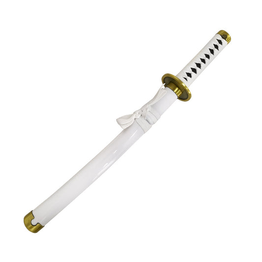 White sword with gold accents on a white background
