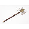 Decorative axe with a wooden handle and metallic head on a white background