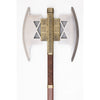 Decorative axe with a wooden handle and gold decorative blade on a white background