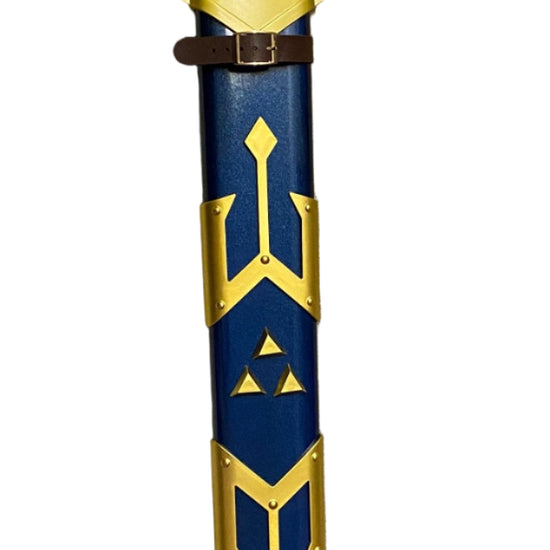 Decorative sword with blue and gold design on a Sword