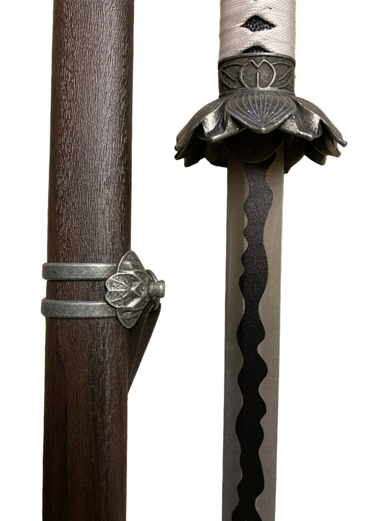Sword with decorative hilt on a white background