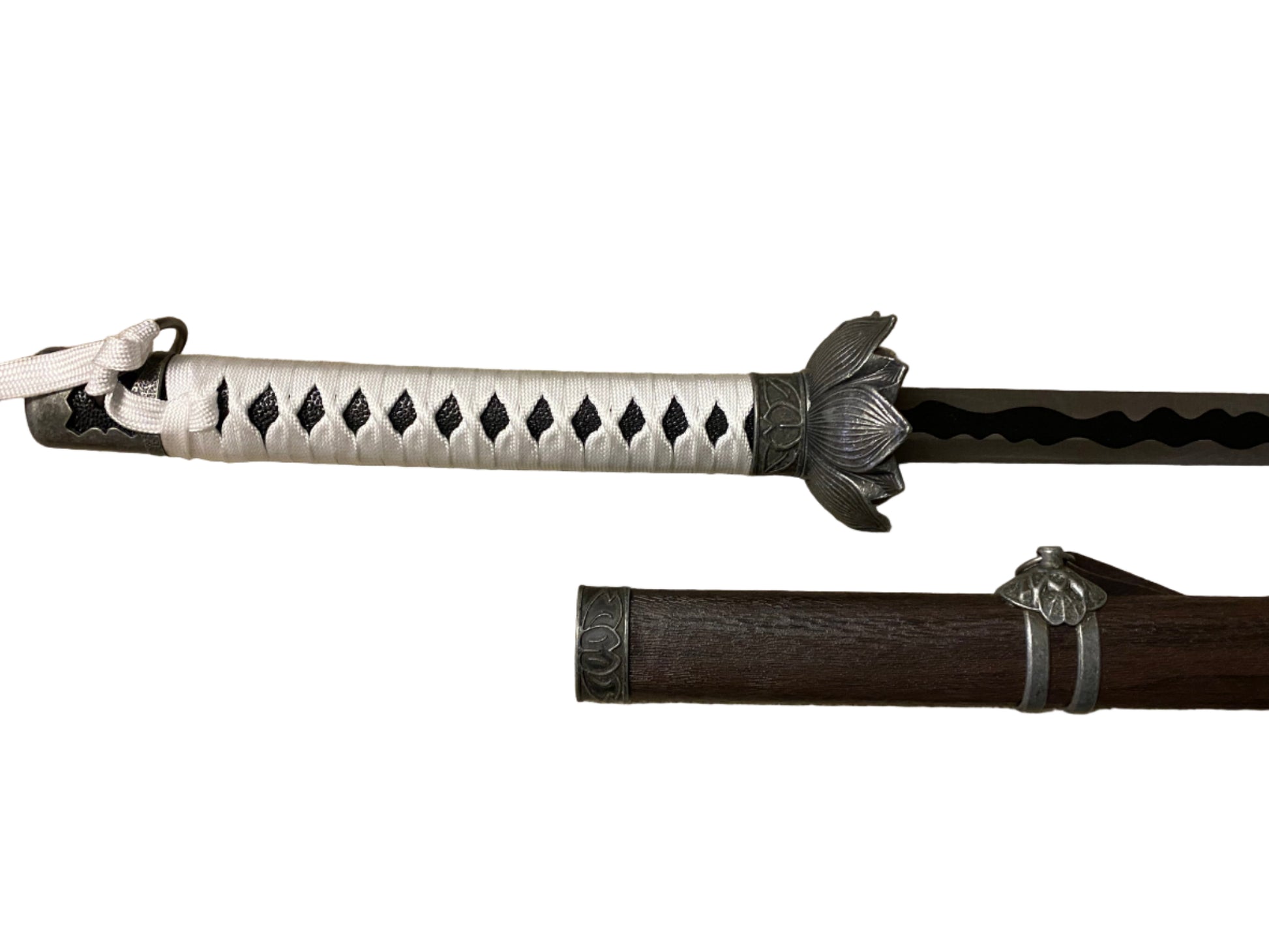 Sword with decorative sheath on a white background