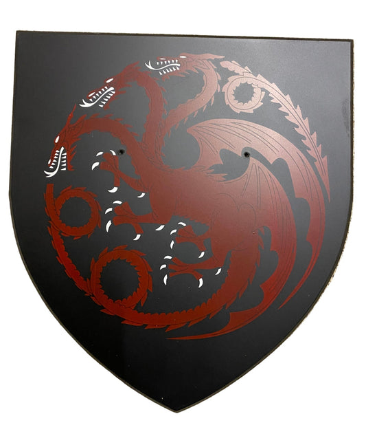 Black shield with red dragon design 