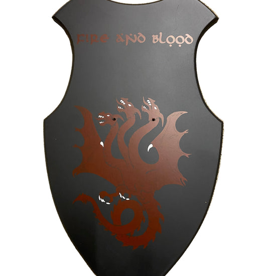 Decorative shield with a dragon design and 'Game of Thrones' branding on a beige surface