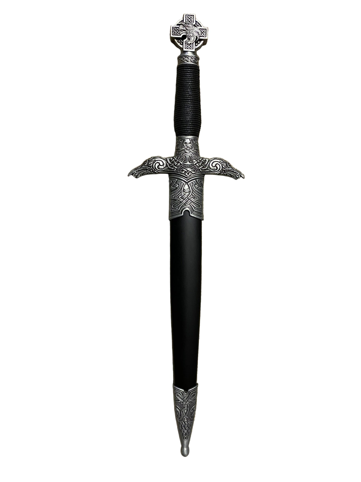 Decorative sword with intricate designs on a white background