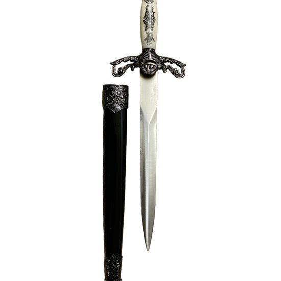 Decorative dagger with black sheath on a white background
