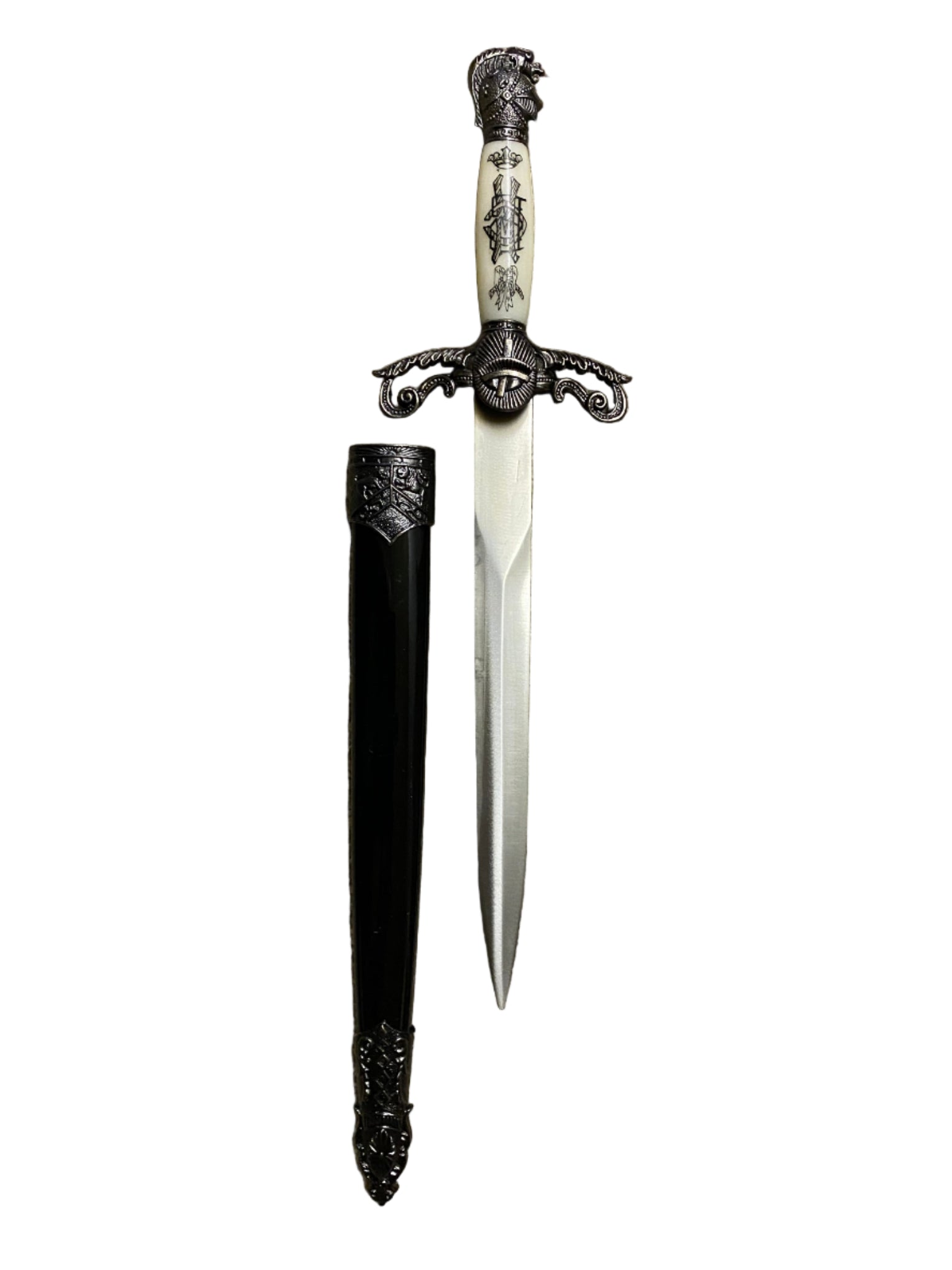 Decorative dagger with black sheath on a white background
