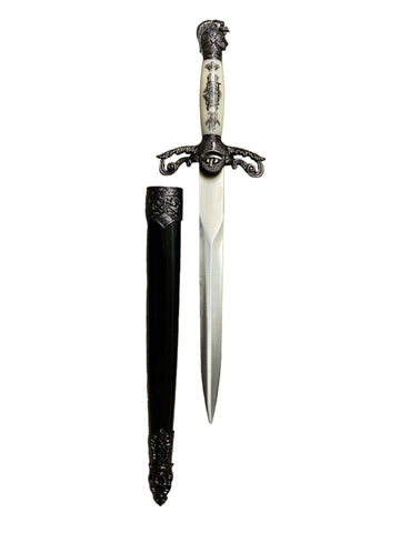 Decorative dagger with black sheath on a white background