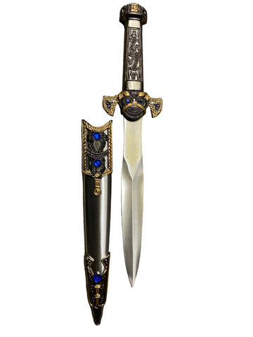 Decorative dagger with ornate handle on a white background