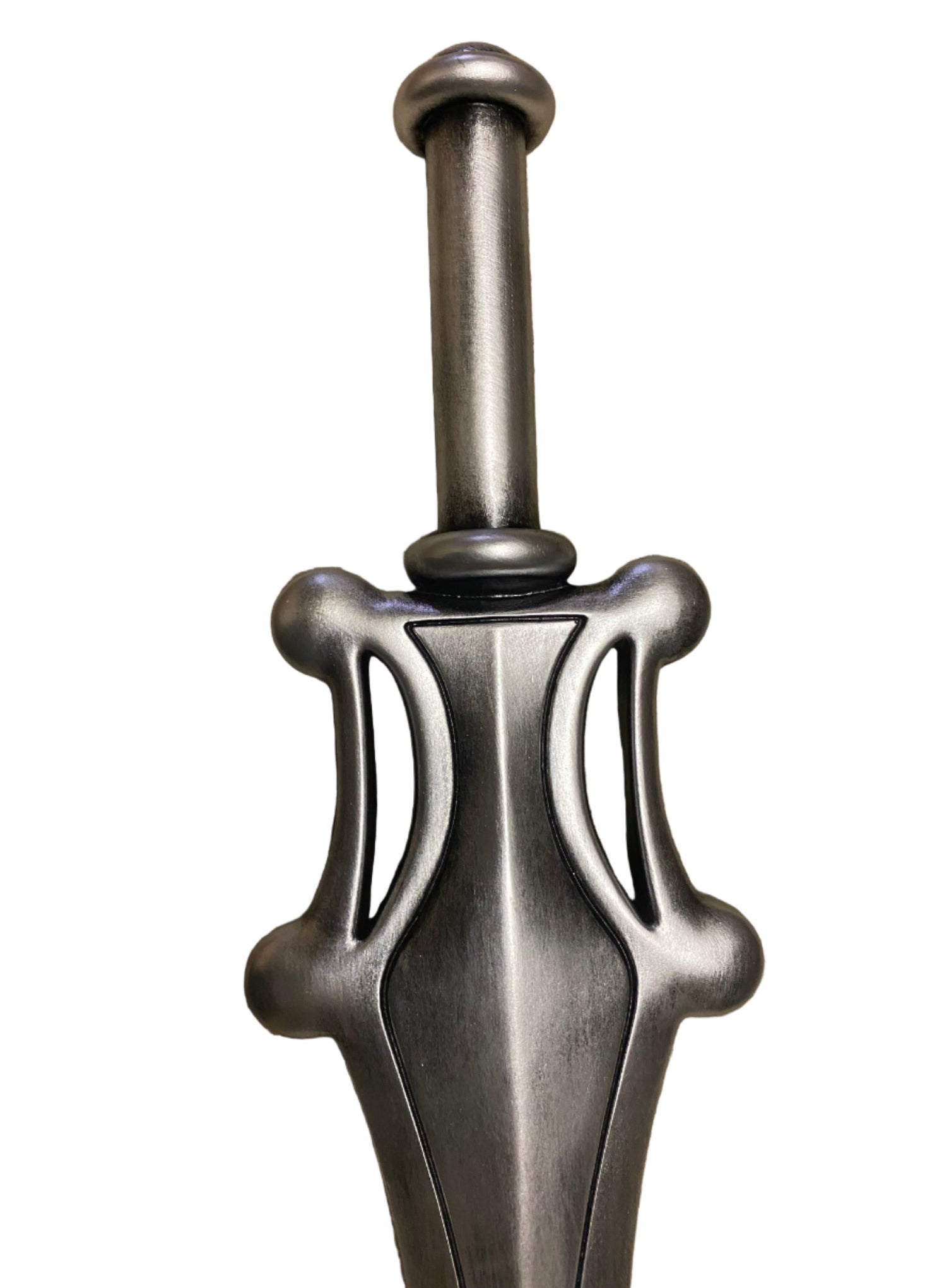 Metallic sword hilt on a white background