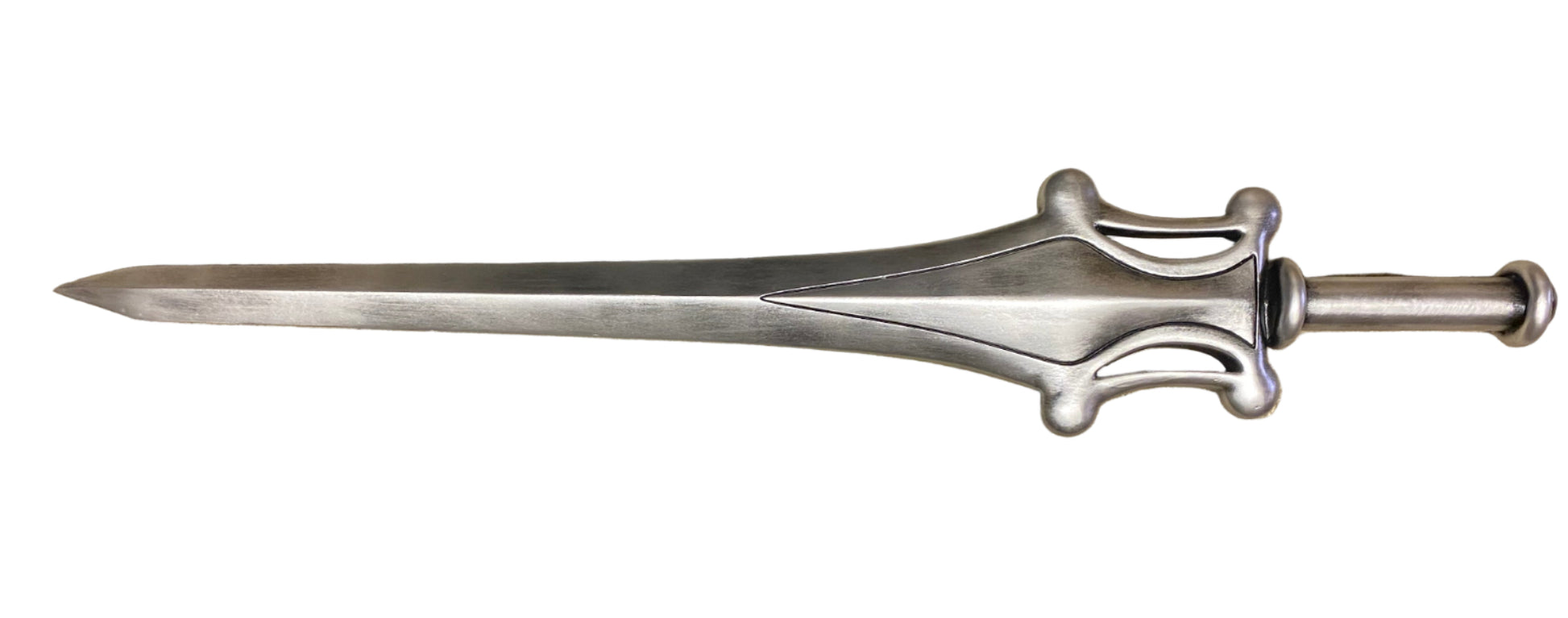 Decorative sword with an ornate handle on a white background