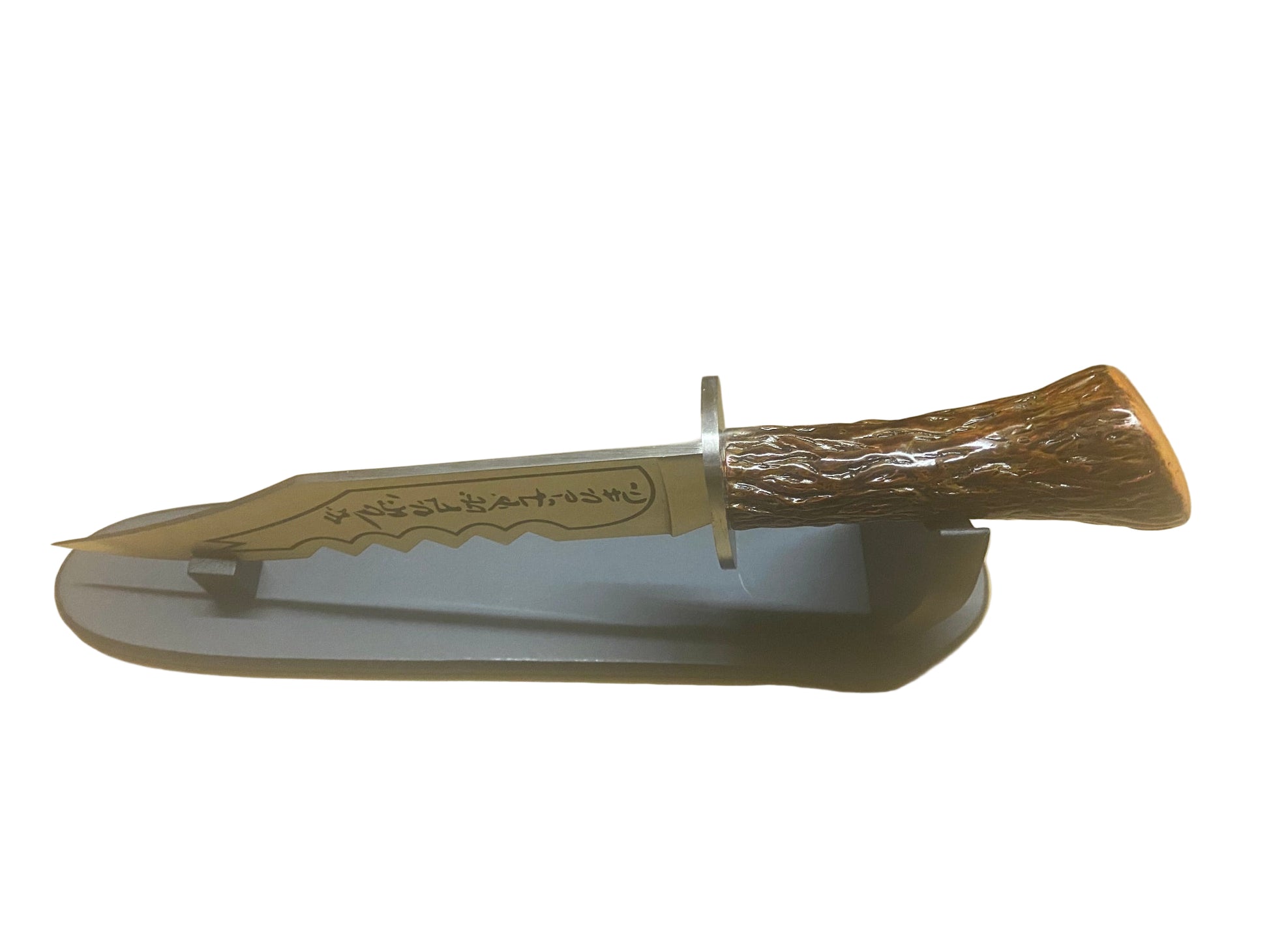 Knife with wooden handle and sheath on a white background