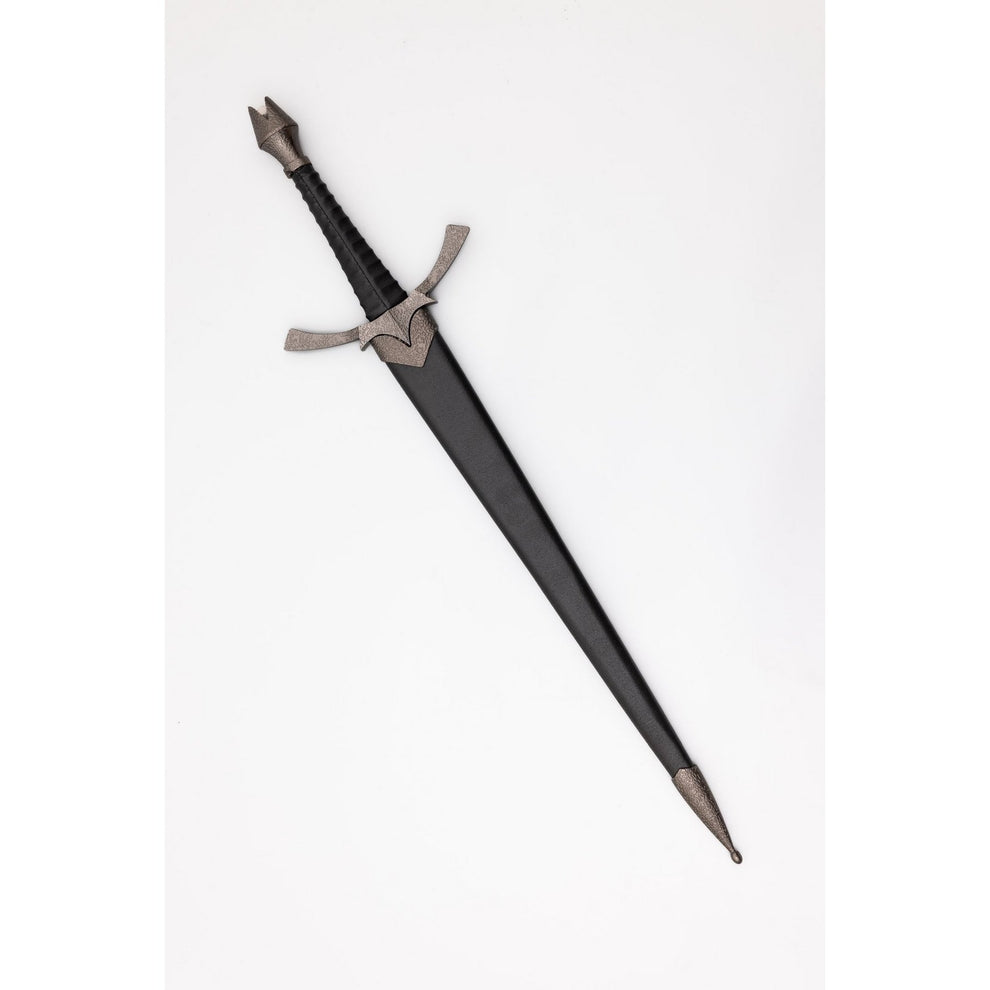 Sword with a decorative hilt on a white background