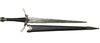 Decorative sword with a detailed blade on a white background