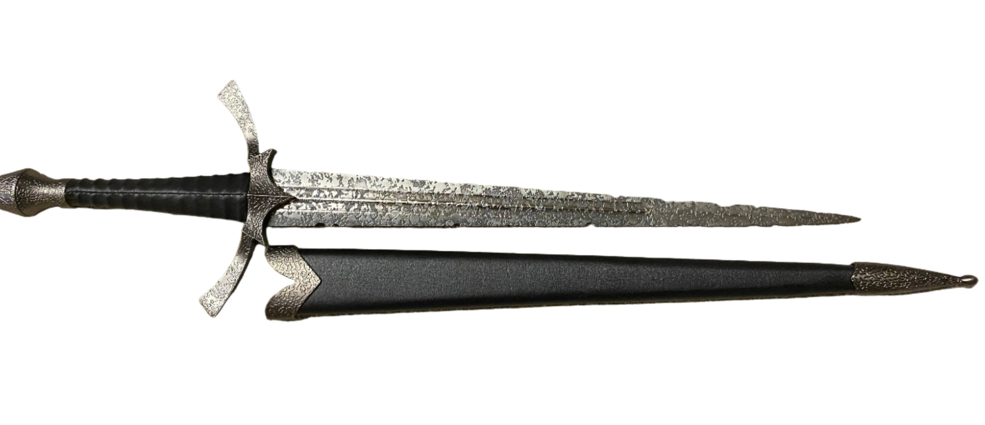 Decorative sword with a detailed blade on a white background