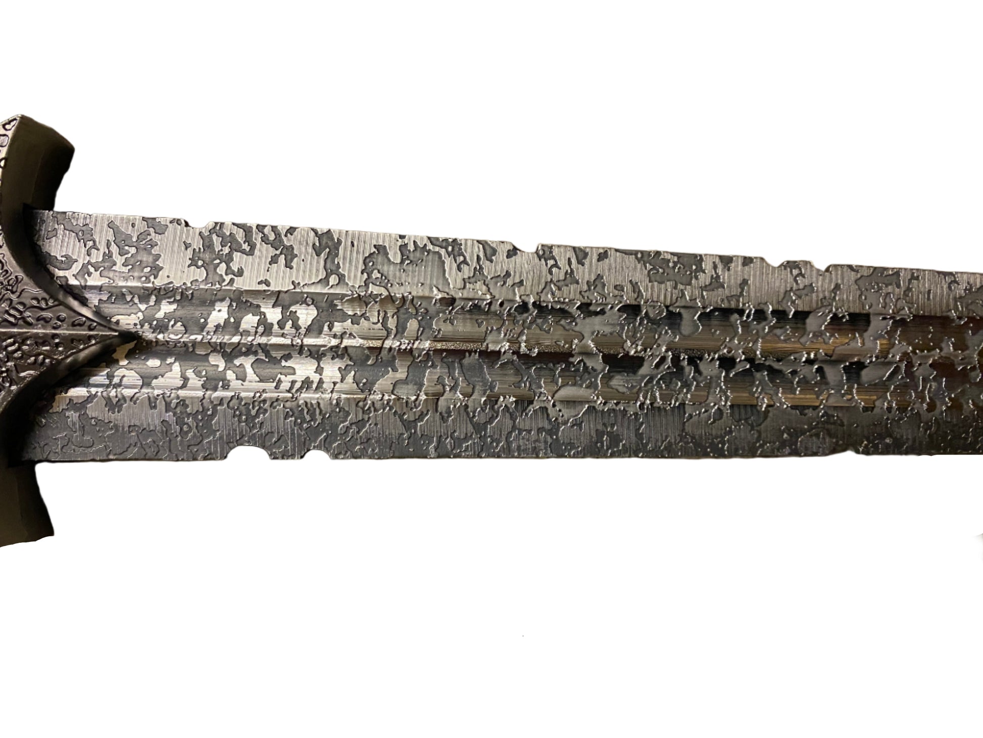 Decorative sword with intricate patterns on a white background