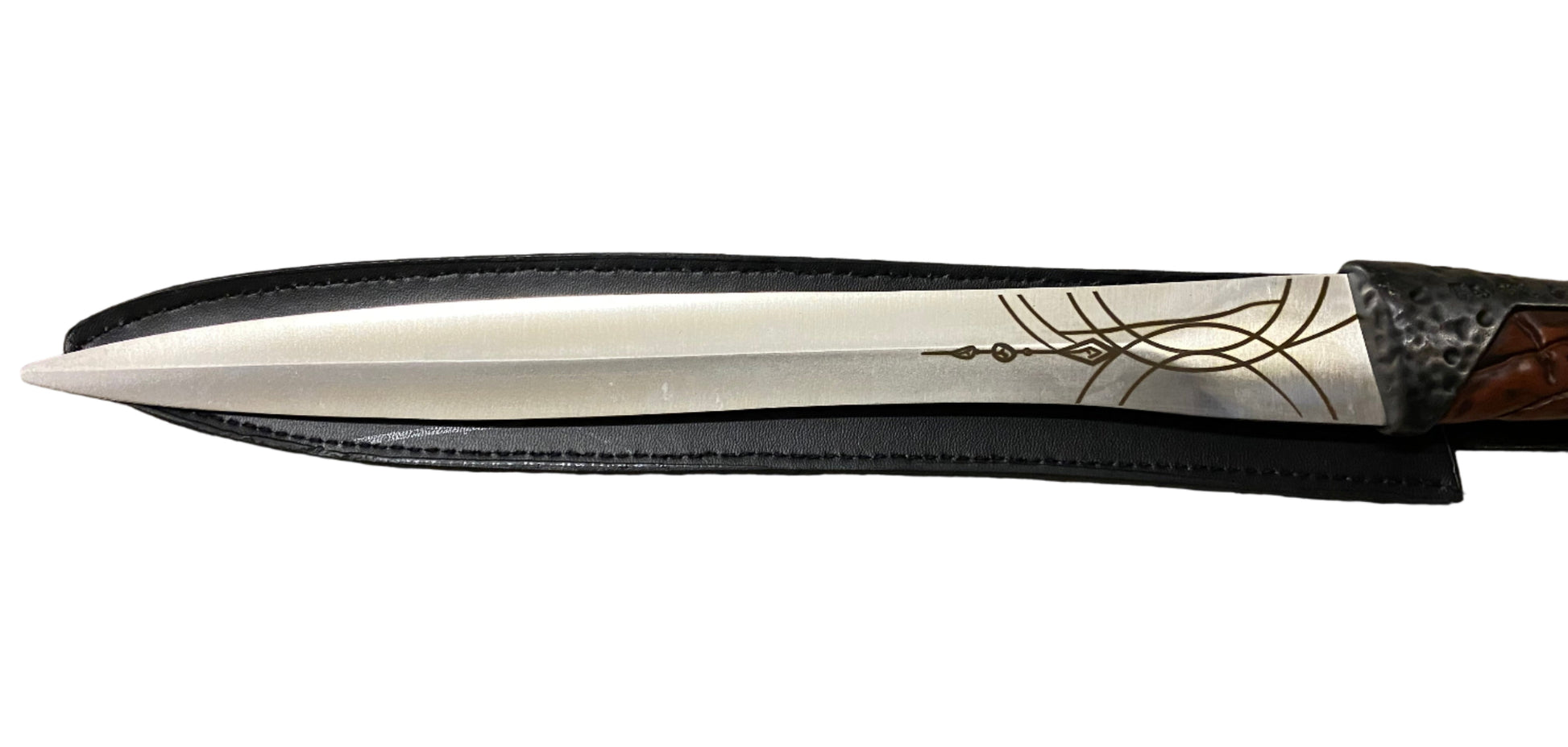 Decorative dagger with intricate handle design on a white background