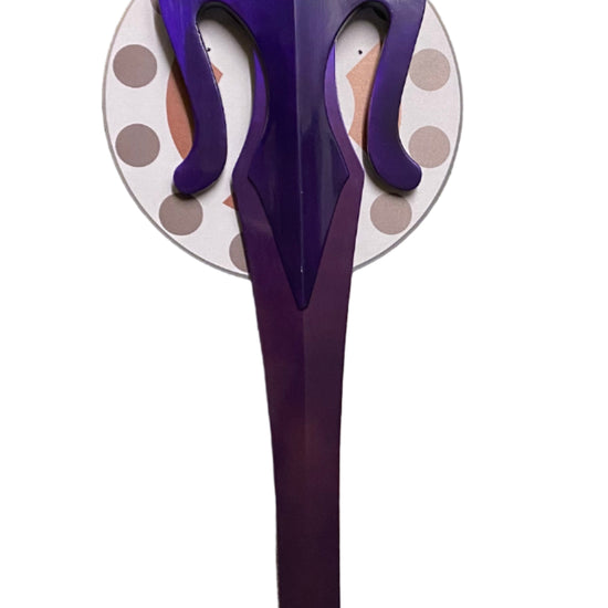 Purple sword with a circular plaque on a white background
