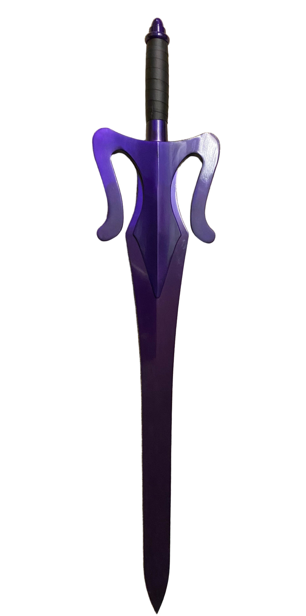 Decorative sword with purple and black handle on a white background