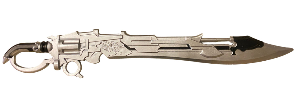 Decorative sword with intricate designs on a white background