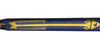 Blue and gold arrow-shaped object with a prominent design on a white background