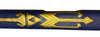 Close-up of a blue and gold bat with a logo on a white background