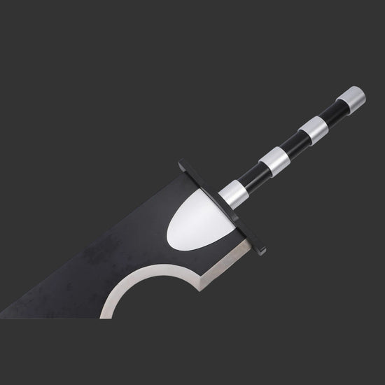 Sword with a black and silver handle on a white background