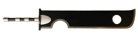 Black sword blade with silver hilt on a white background