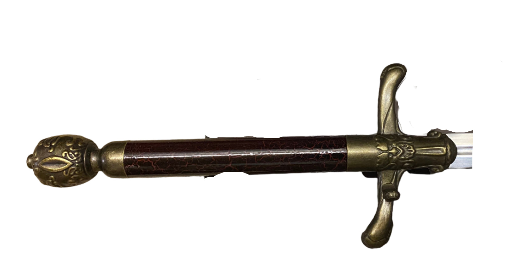 Decorative sword with ornate hilt on a white background