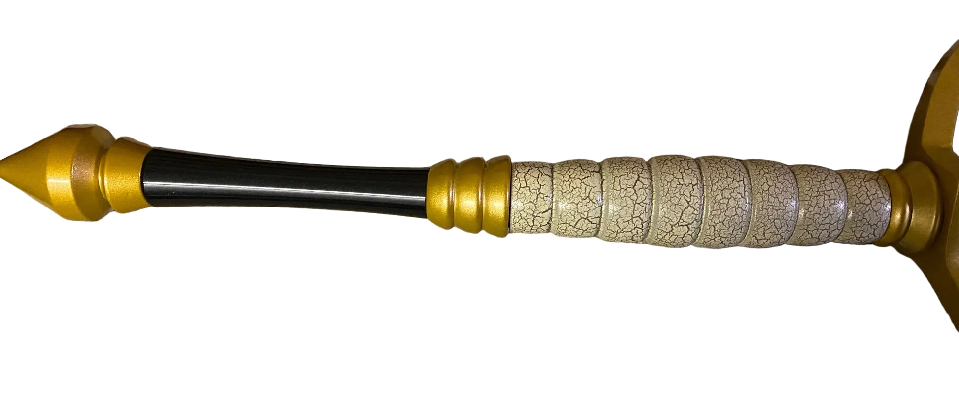 Decorative sword with gold and black accents on a white background