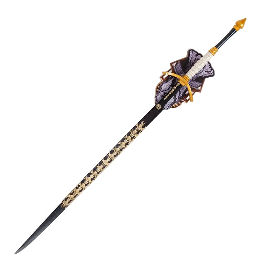 Decorative spear with ornate handle on a white background