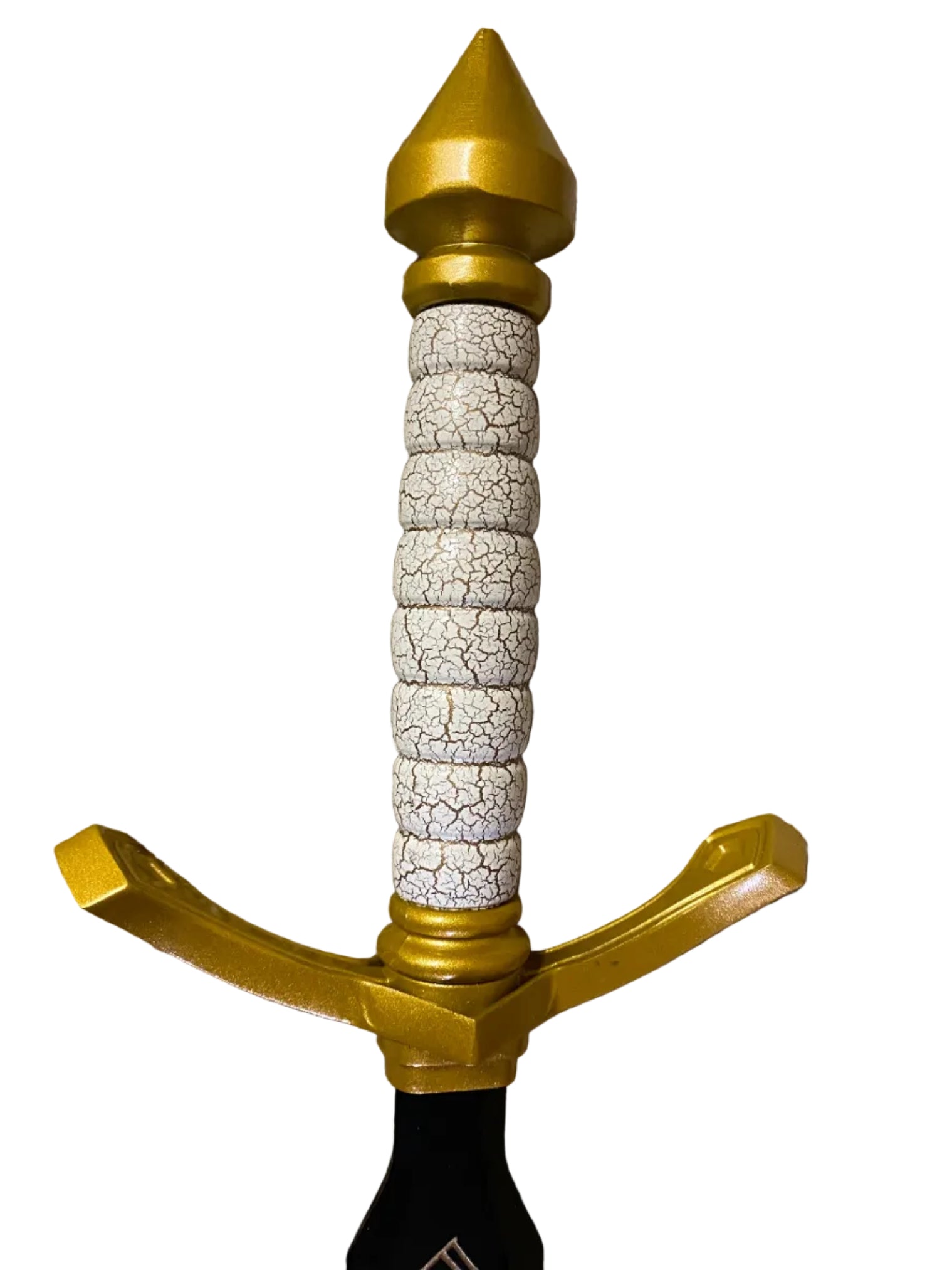 Sword with gold hilt and white stone handle on a white background