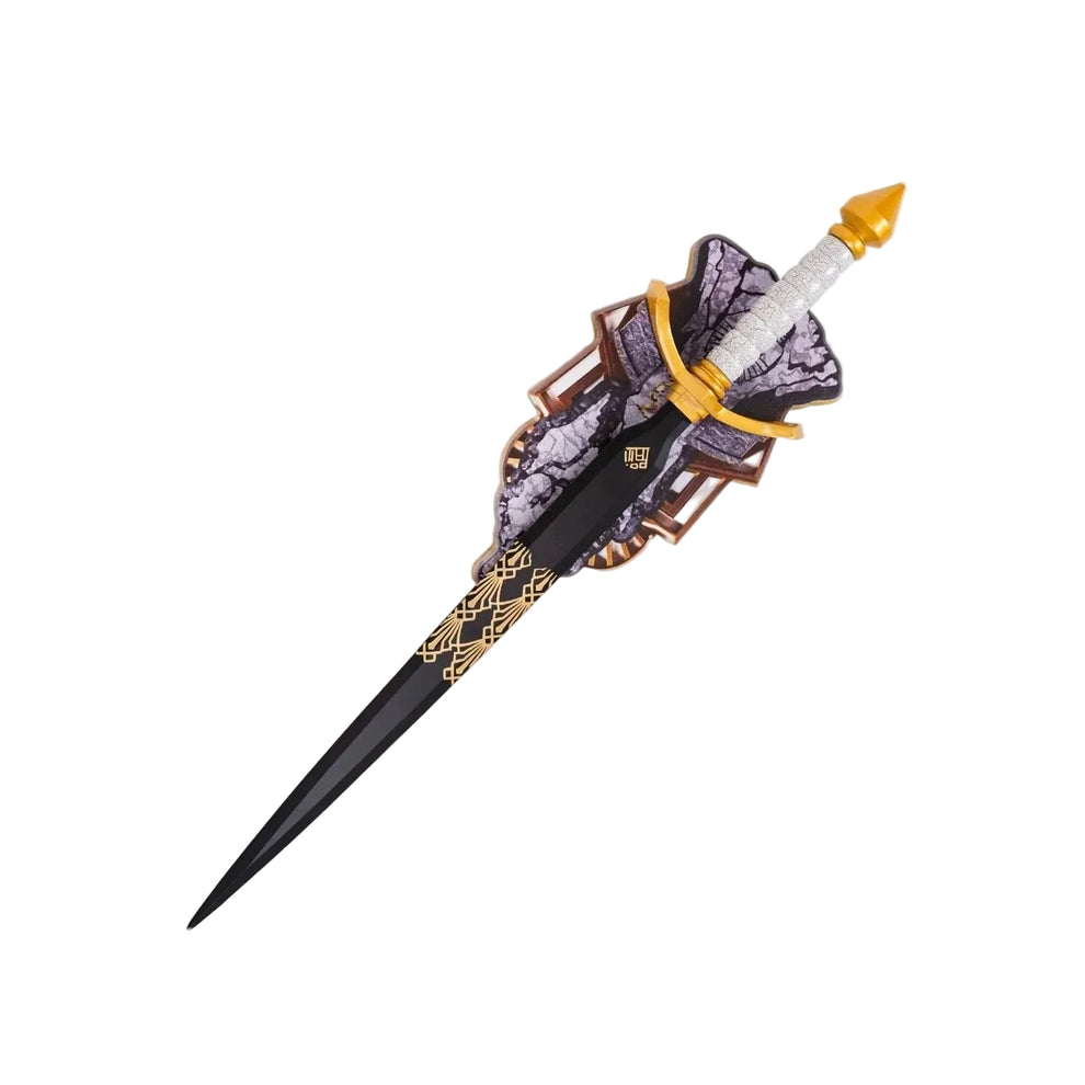 Decorative sword with a purple sheath on a white background