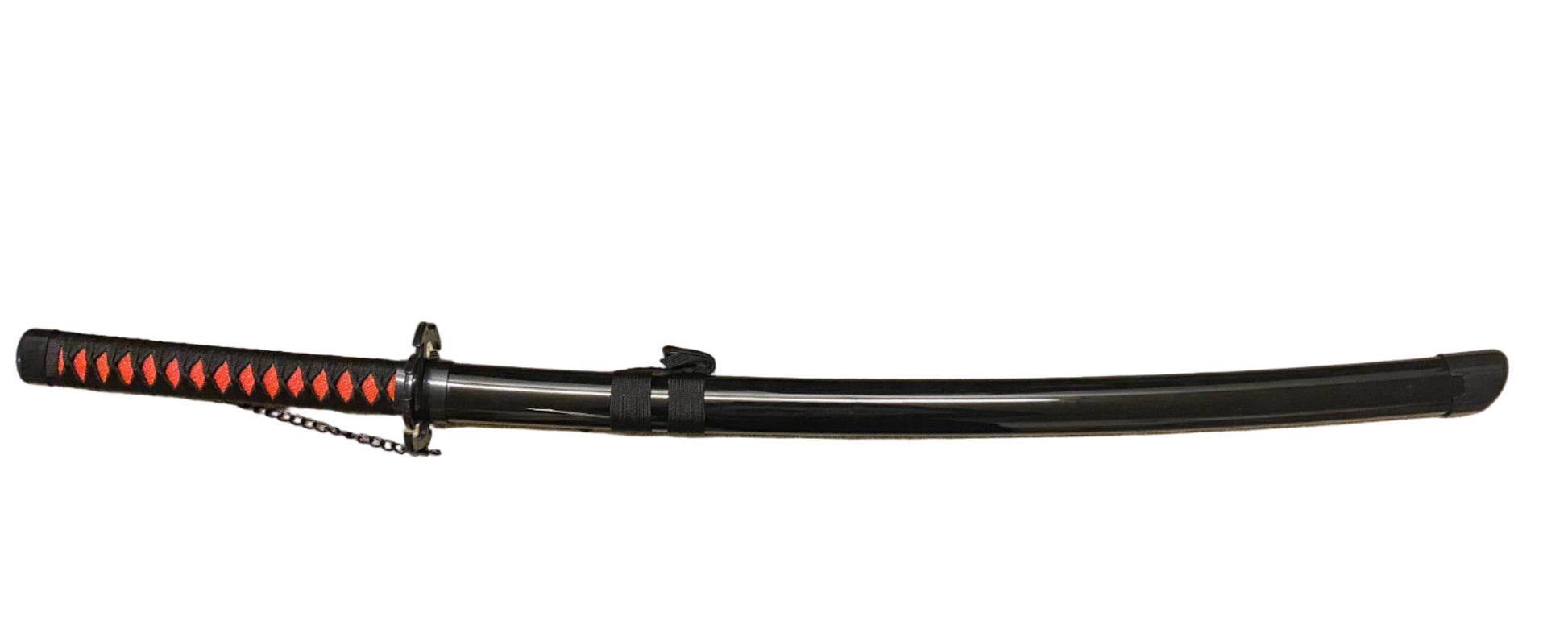 Black sword with red accents on a white background