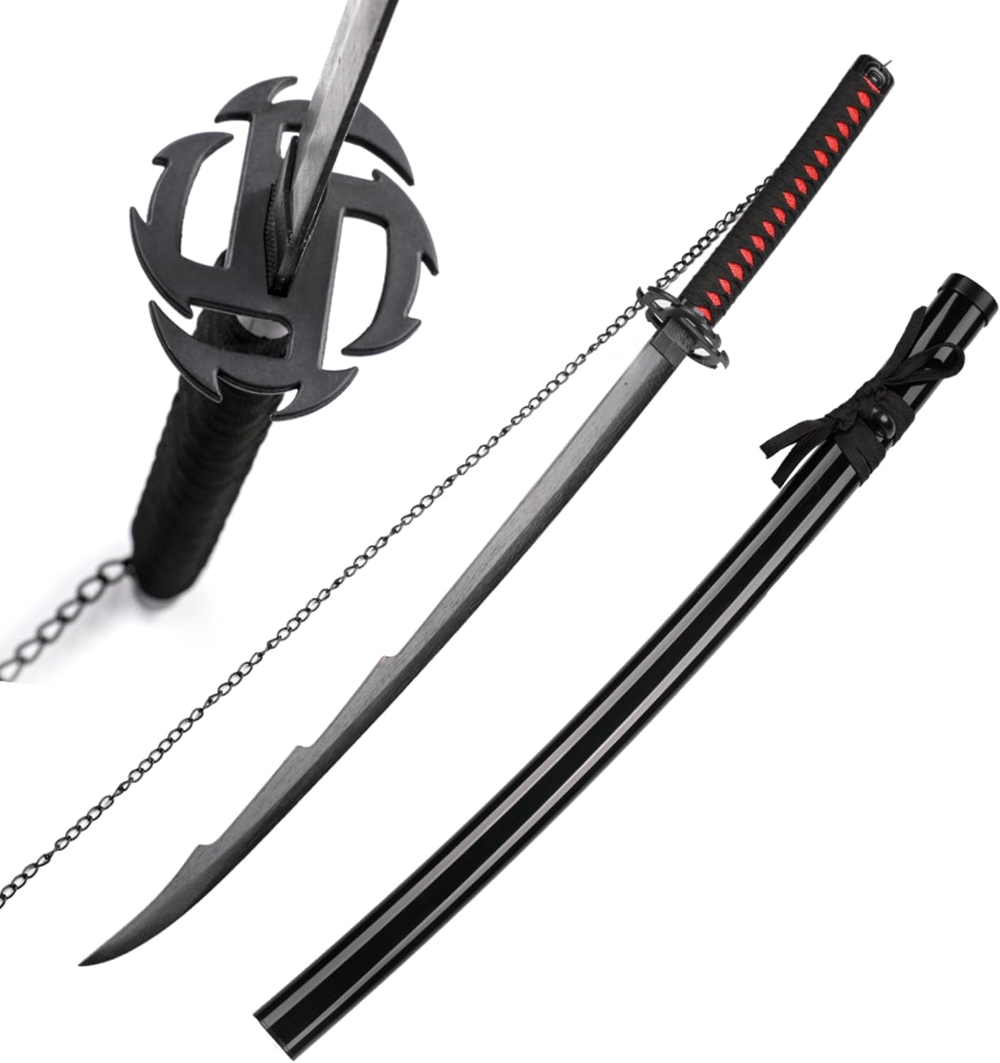 Black sword with decorative hilt on a white background