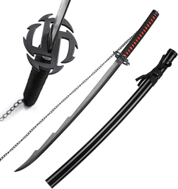 Black sword with decorative hilt on a white background