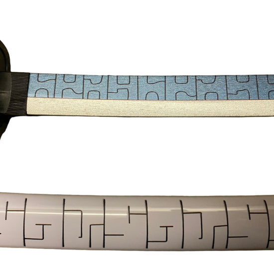 Sword with a white handle and blue blade on a white background