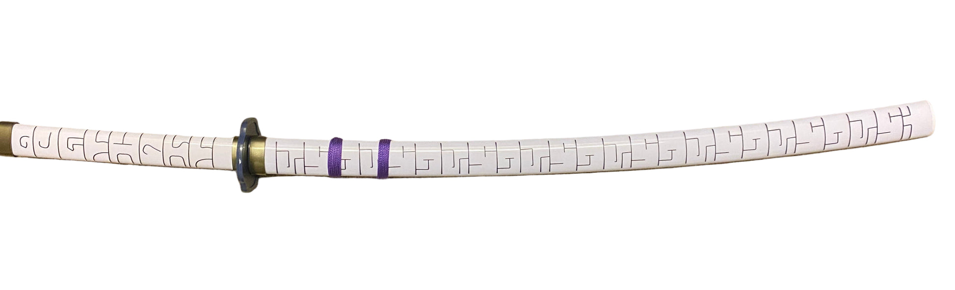 Sword with a white blade and black handle on a white background