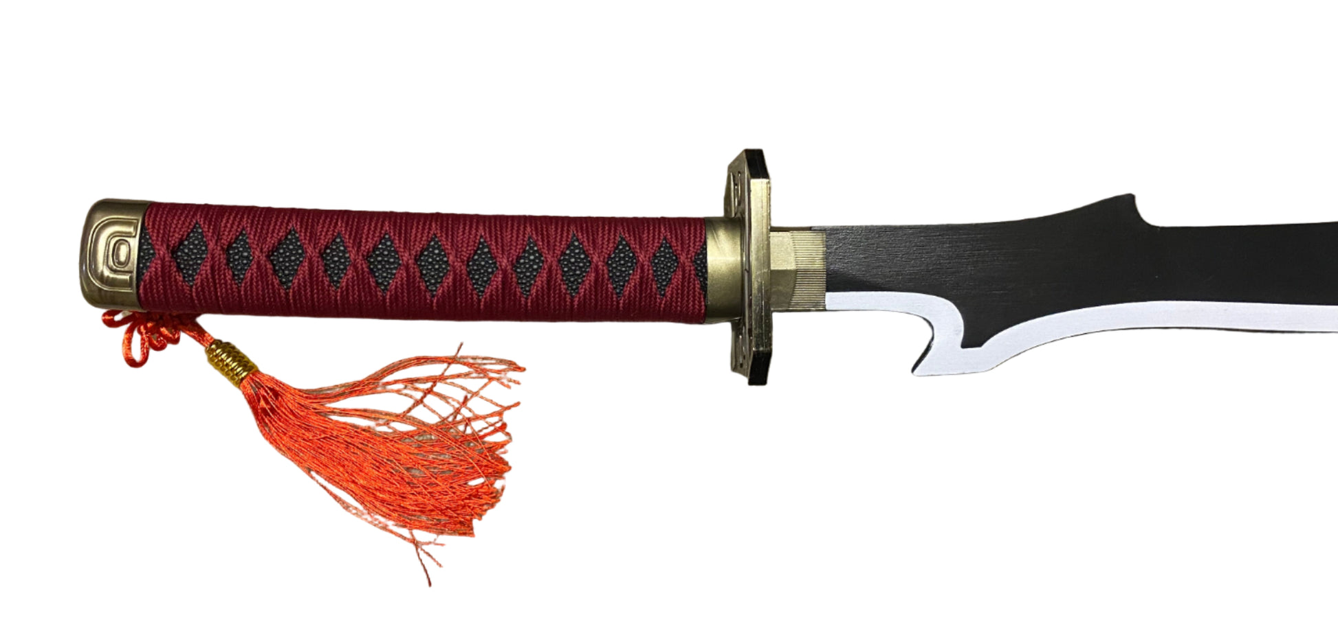 Sword with a red sheath and tassel on a white background