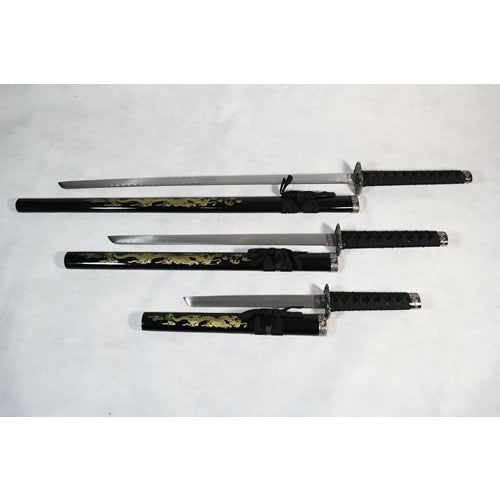 Golden Dragon Black Samurai Sword Set
