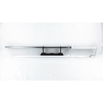A replica of Ichigo Tenze Zangetsu Bankai Katana Sword from the anime Bleach, displayed horizontally with a white blade and black details.