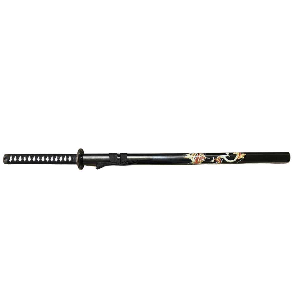 Black sword with decorative handle on a white background