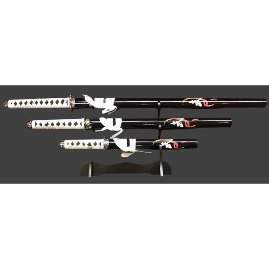 Black & White (Black & Red Writing) Samurai Sword Set
