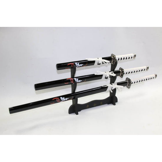Black & White (Black & Red Writing) Samurai Sword Set