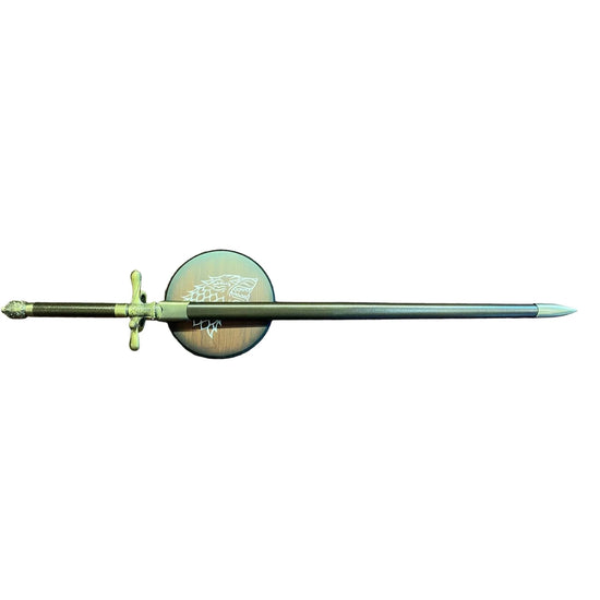 Decorative sword with a circular blade on a white background