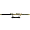 Sword with gold and black design on a white background
