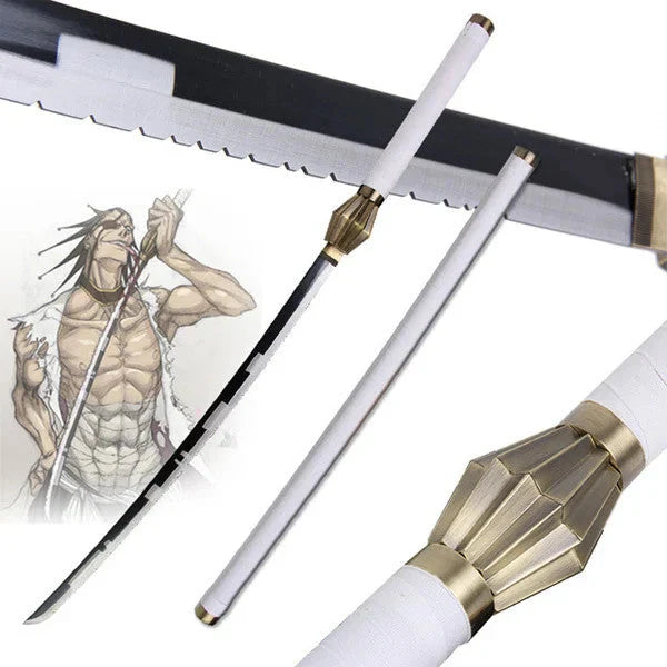 Sword with gold and white handle on a white background