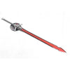Decorative sword with red blade and black handle on a white background