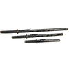 Set of black martial arts weapons with decorative patterns on a white background