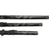 Three black swords with engraving on a white background